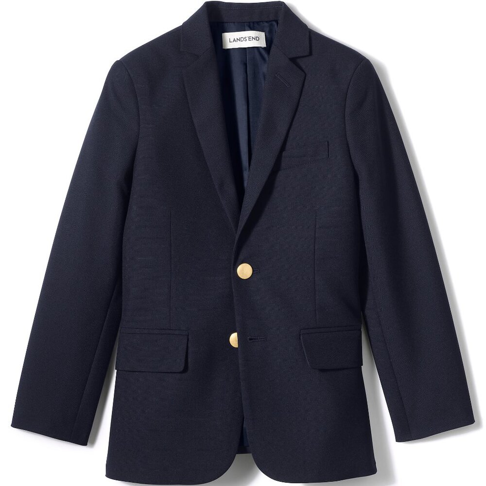 Lands' End Boys Tailored Fit Hopsack Blazer, Deep Navy, School Uniform, NWT - Picture 2 of 3
